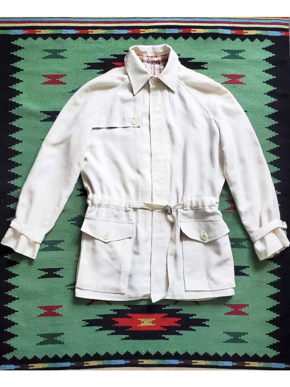 Wilkes Bashford Vintage Men's Linen Ivory Safari Field Utility Jacket S